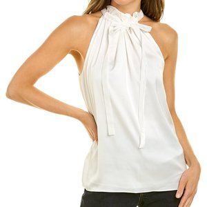 RAMY BROOK Addy Satin Tie Neck Top in Ivory